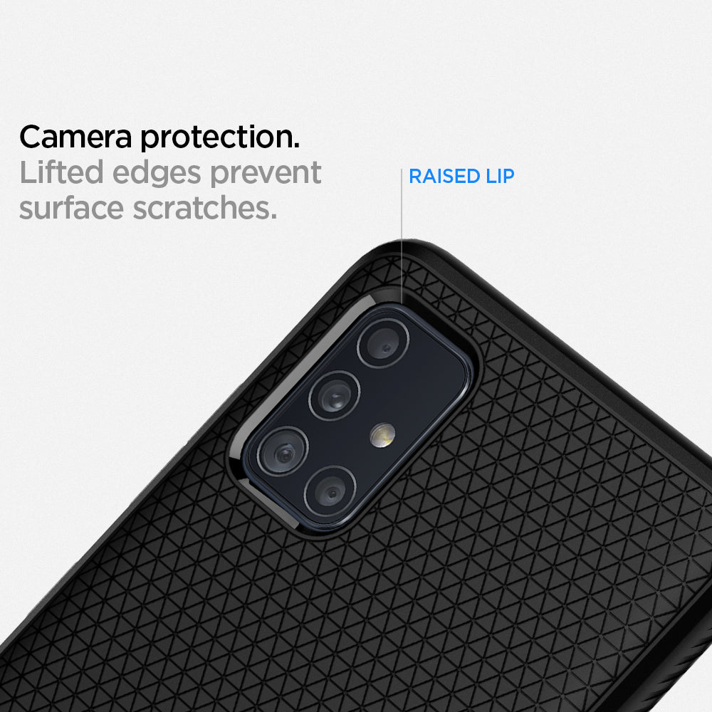 ACS00601 - Galaxy A51 Case Liquid Air in Matte Black camera protection. Lifted edges prevent surface scratches.