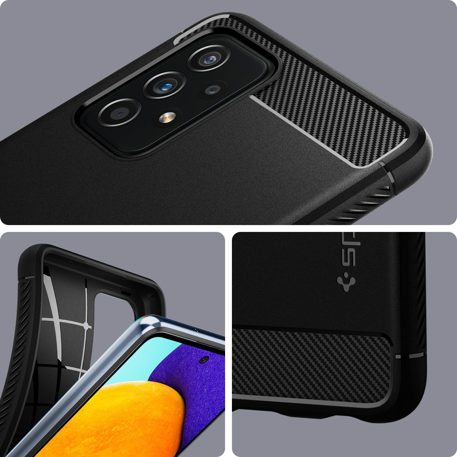 ACS06831 - Galaxy A25 5G Case Rugged Armor in Matte Black showing the different angles