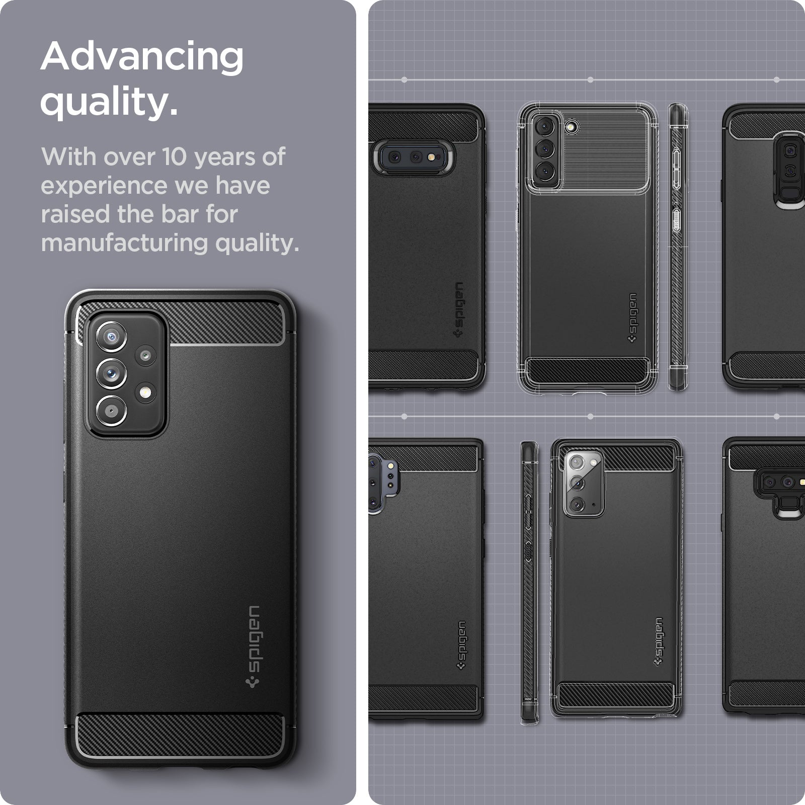 ACS06831 - Galaxy A25 5G Case Rugged Armor in Matte Black showing advancing quality. With over 10 years of experience we have raised the bar for manufacturing quality