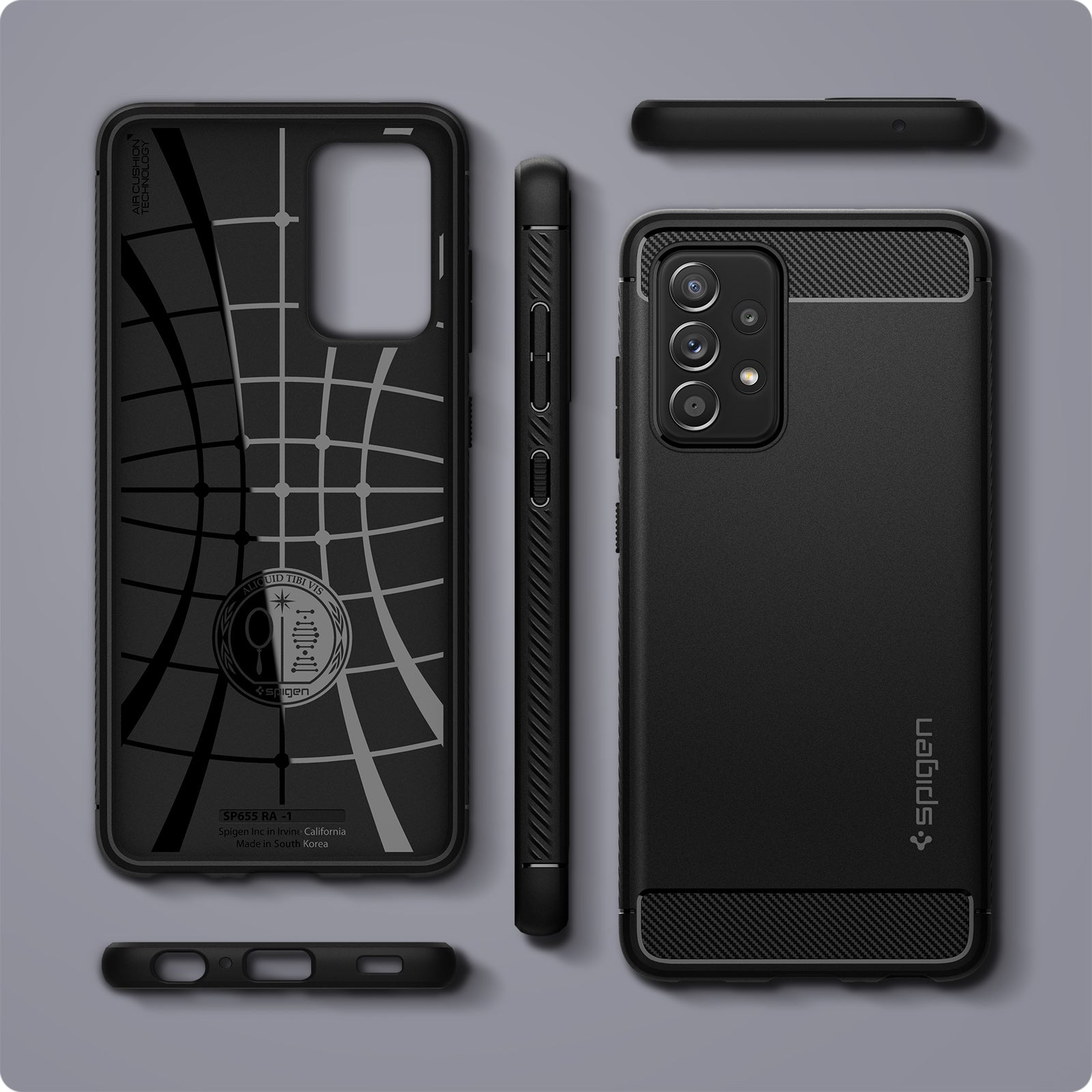 ACS06831 - Galaxy A25 5G Case Rugged Armor in Matte Black showing the back, inner, side, top and bottom