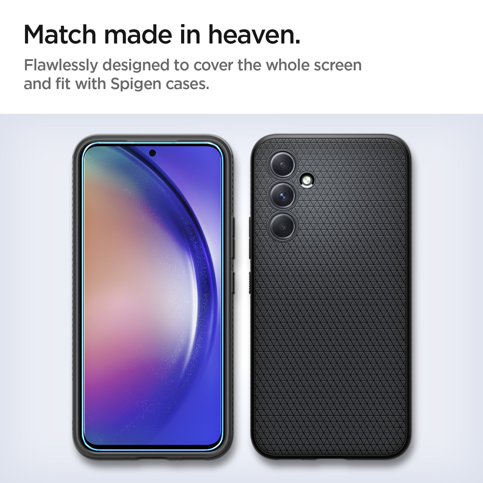 AGL05966 - Galaxy A54 5G Alignmaster Full Cover showing the match made in heaven. Flawlessly designed to cover the whole screen and fit with Spigen cases