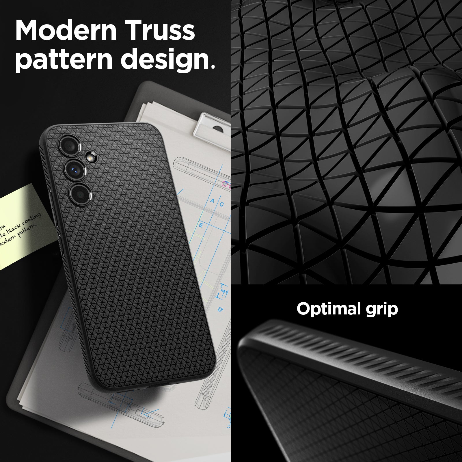 ACS05885 - Galaxy A54 5G Case Liquid Air in Matte Black modern truss pattern design. Optimal grip.