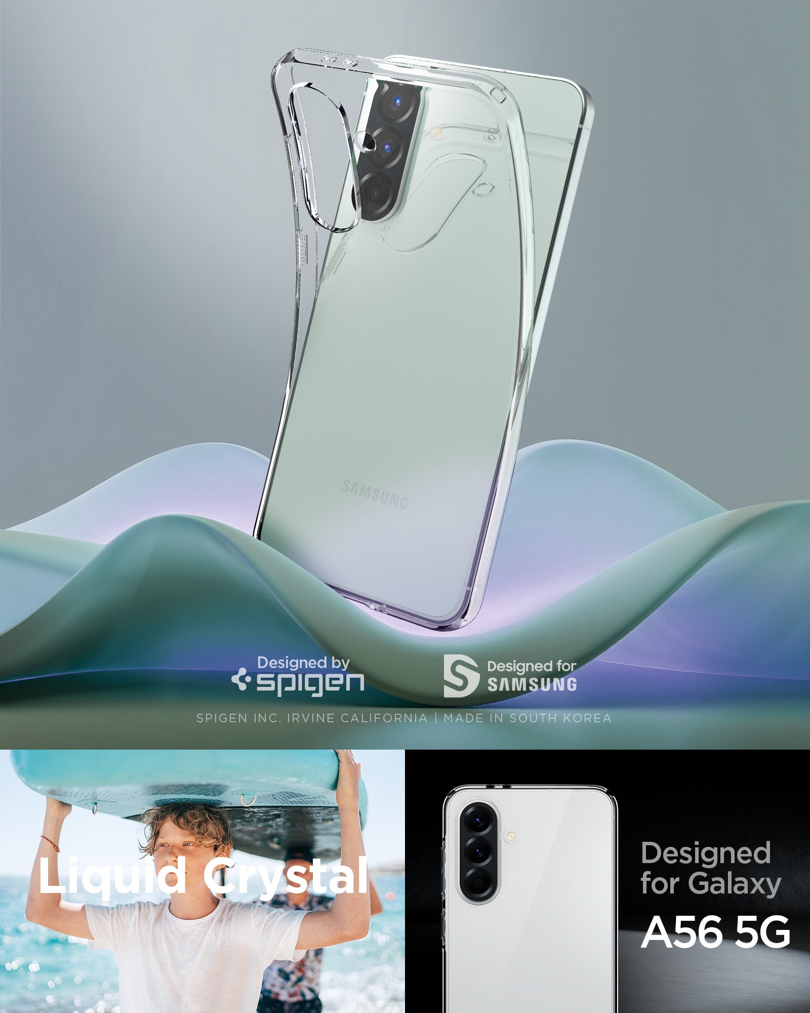 ACS09296 - Galaxy A56 5G Case Liquid Crystal in Crystal Clear designed by spigen. Ultra hybrid. Designed for Samsung.