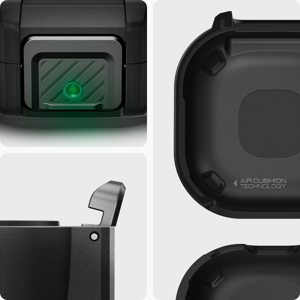 ACS05264 - Galaxy Buds 2 Pro / 2 / Pro / Live Case Lock Fit in matte black showing front, side, back.