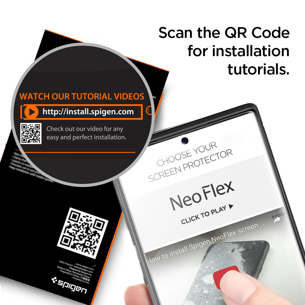 627FL27292 - Galaxy Note 10 Plus Neo Flex Screen Protector scan the QR code for installation tutorials.