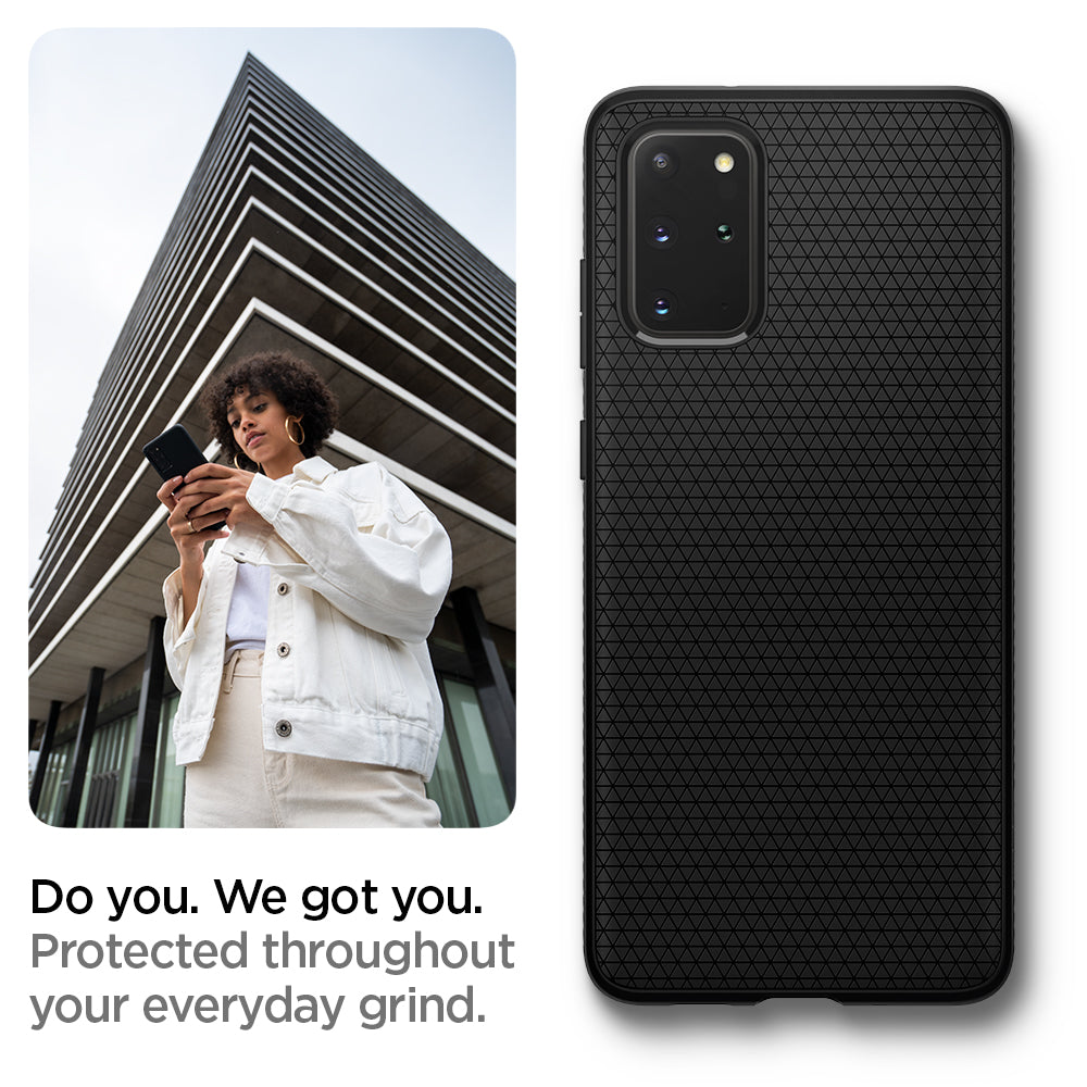 ACS00754 - Galaxy S20 Plus Liquid Air Case in black showing the protection throughout your everyday grind