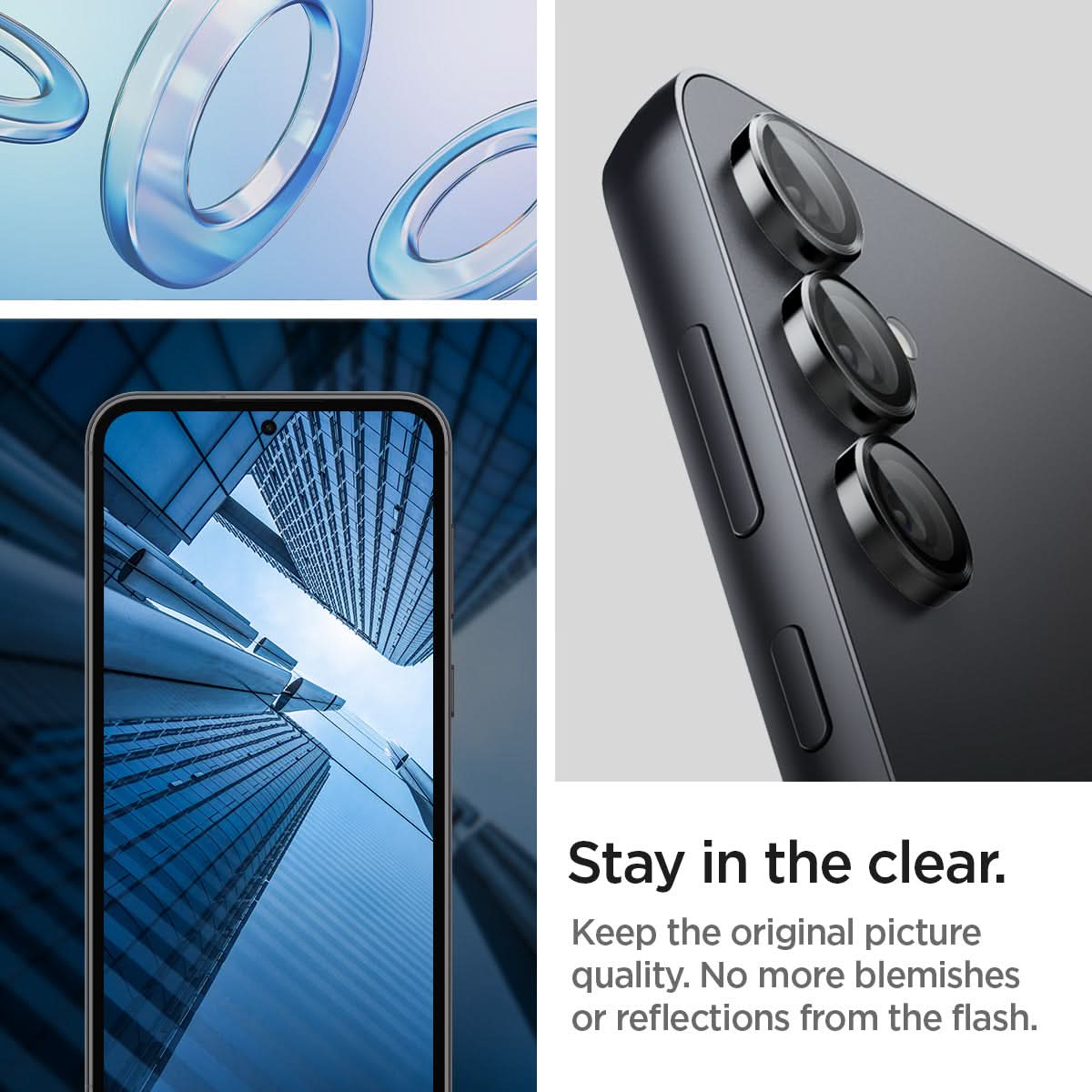 AGL06987 - Galaxy S23 FE EZ Fit Optik Pro Lens Protector in black stay in the clear. keep the original picture quality. No more blemishes or reflections from the flash.