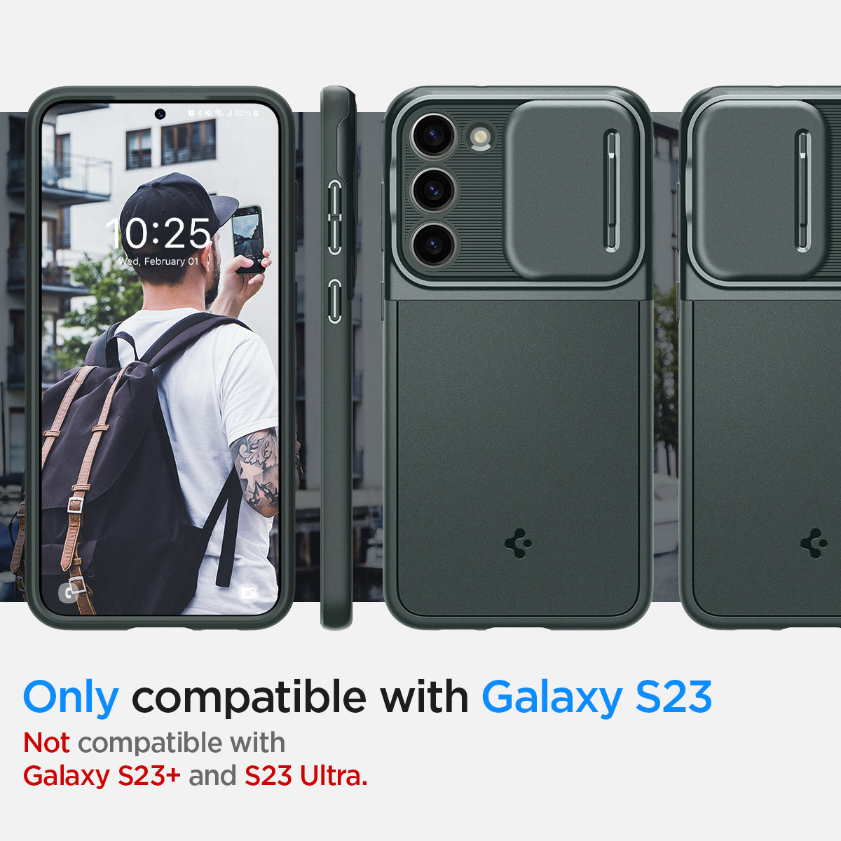 ACS06088 - Galaxy S23 Case Optik Armor in abyss green only compatible with S23. Not compatible with Galaxy S23+ and Galaxy S23 Ultra.