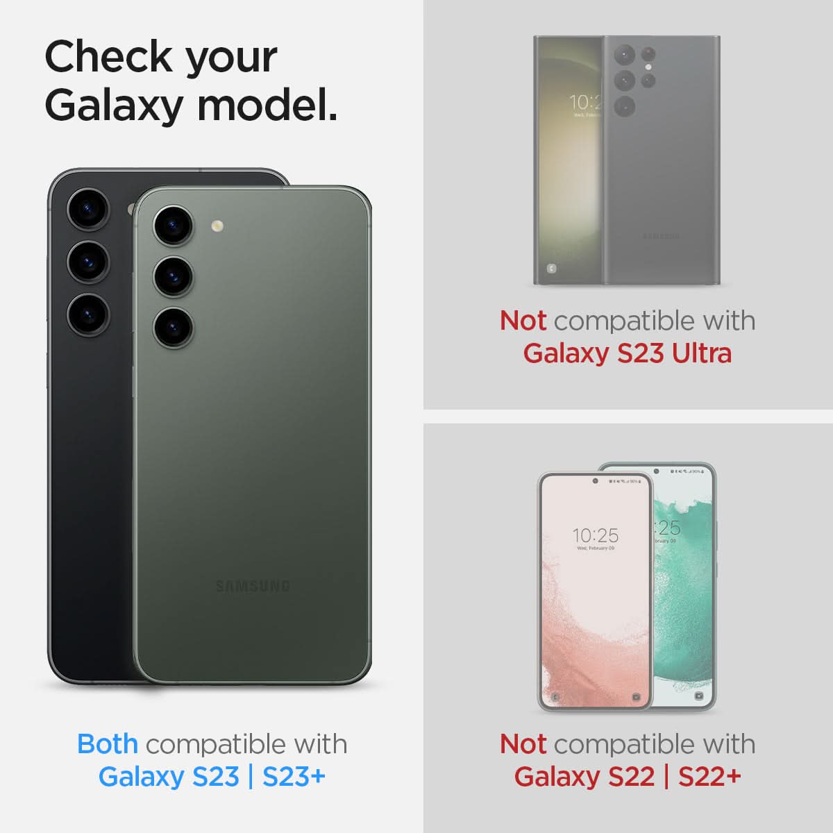 AGL05962 - Galaxy S23 Plus / S23 EZ Fit Optik Pro Lens Protector in black check your galaxy model. Both compatible with galaxy S23, S23+. Not compatible with Galaxy S23 Ultra. Not compatible with galaxy S22,S22+.