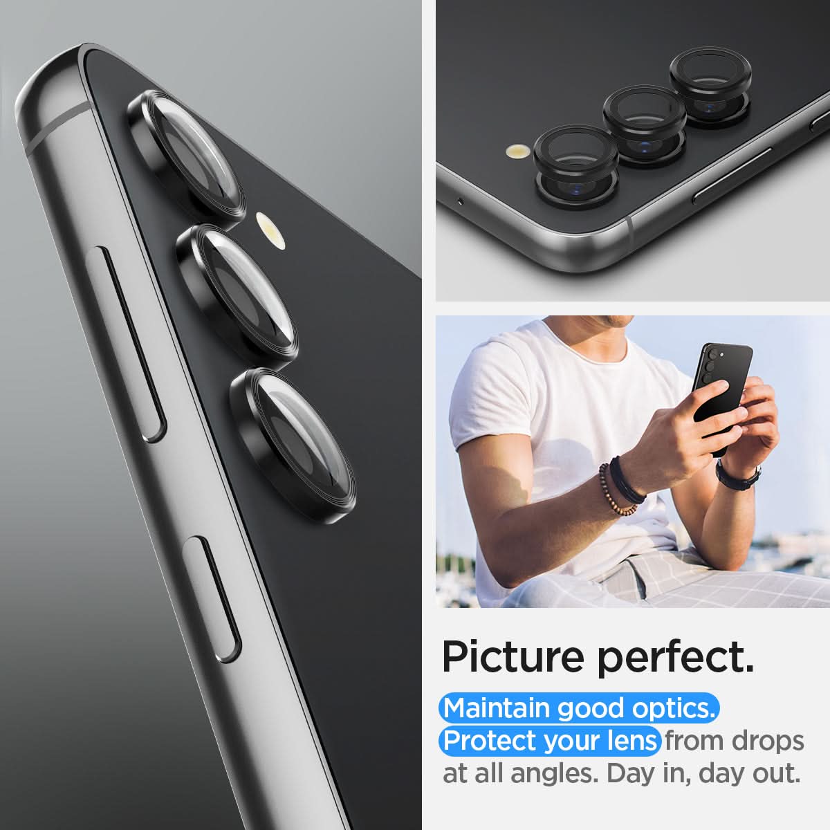 AGL05962 - Galaxy S23 Plus / S23 EZ Fit Optik Pro Lens Protector in black picture perfect. maintain good optics. Protect your lens from drops at all angles. day in, day out.