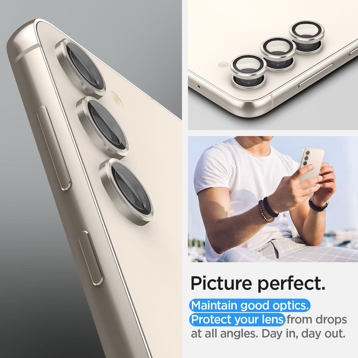 AGL06169 - Galaxy S23 Plus / S23 EZ Fit Optik Pro Lens Protector in cream picture perfect. maintain good optics. Protect your lens from drops at all angles. day in, day out.