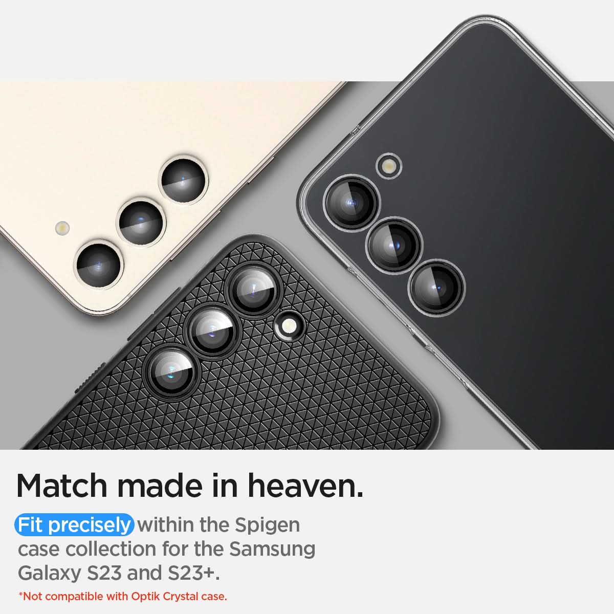 AGL06169 - Galaxy S23 Plus / S23 EZ Fit Optik Pro Lens Protector in cream match made in heaven. fit precisely within the spigen case collection for the spigen case collection for the samsung galaxy S23 and S23+. *Not compatible with optik crystal case