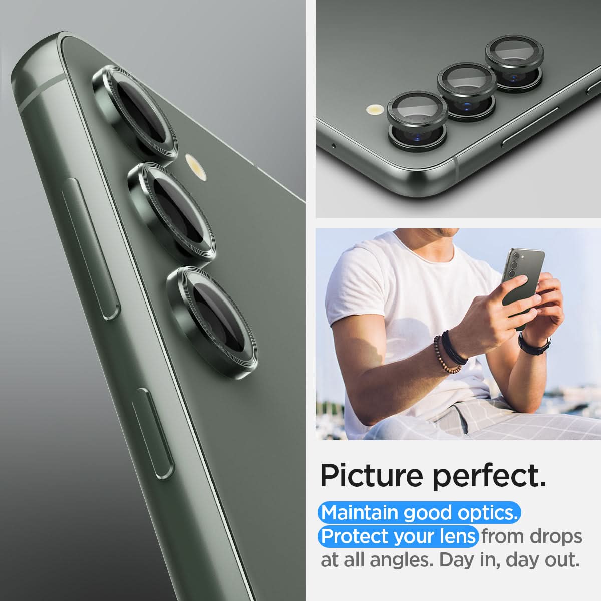 AGL06170 - Galaxy S23 Plus / S23 EZ Fit Optik Pro Lens Protector in green picture perfect. maintain good optics. Protect your lens from drops at all angles. day in, day out.