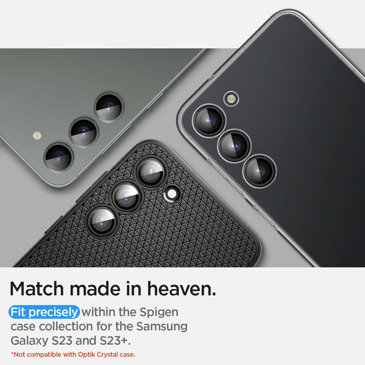 AGL06170 - Galaxy S23 Plus / S23 EZ Fit Optik Pro Lens Protector in green match made in heaven. fit precisely within the spigen case collection for the spigen case collection for the samsung galaxy S23 and S23+. *Not compatible with optik crystal case