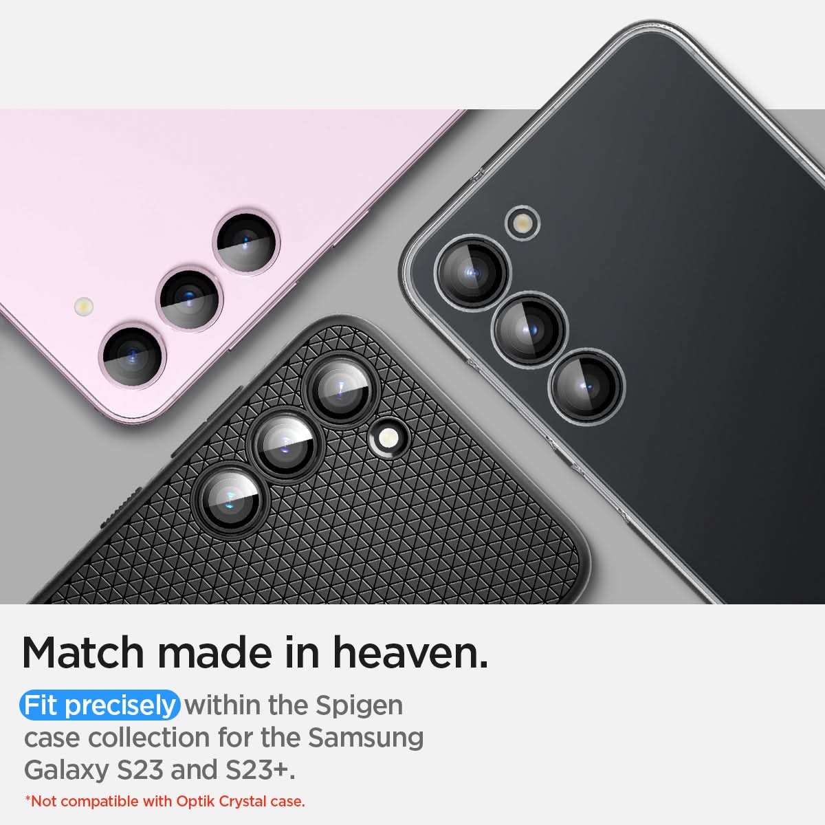 AGL06171 - Galaxy S23 Plus / S23 EZ Fit Optik Pro Lens Protector in lavender match made in heaven. fit precisely within the spigen case collection for the spigen case collection for the samsung galaxy S23 and S23+. *Not compatible with optik crystal case