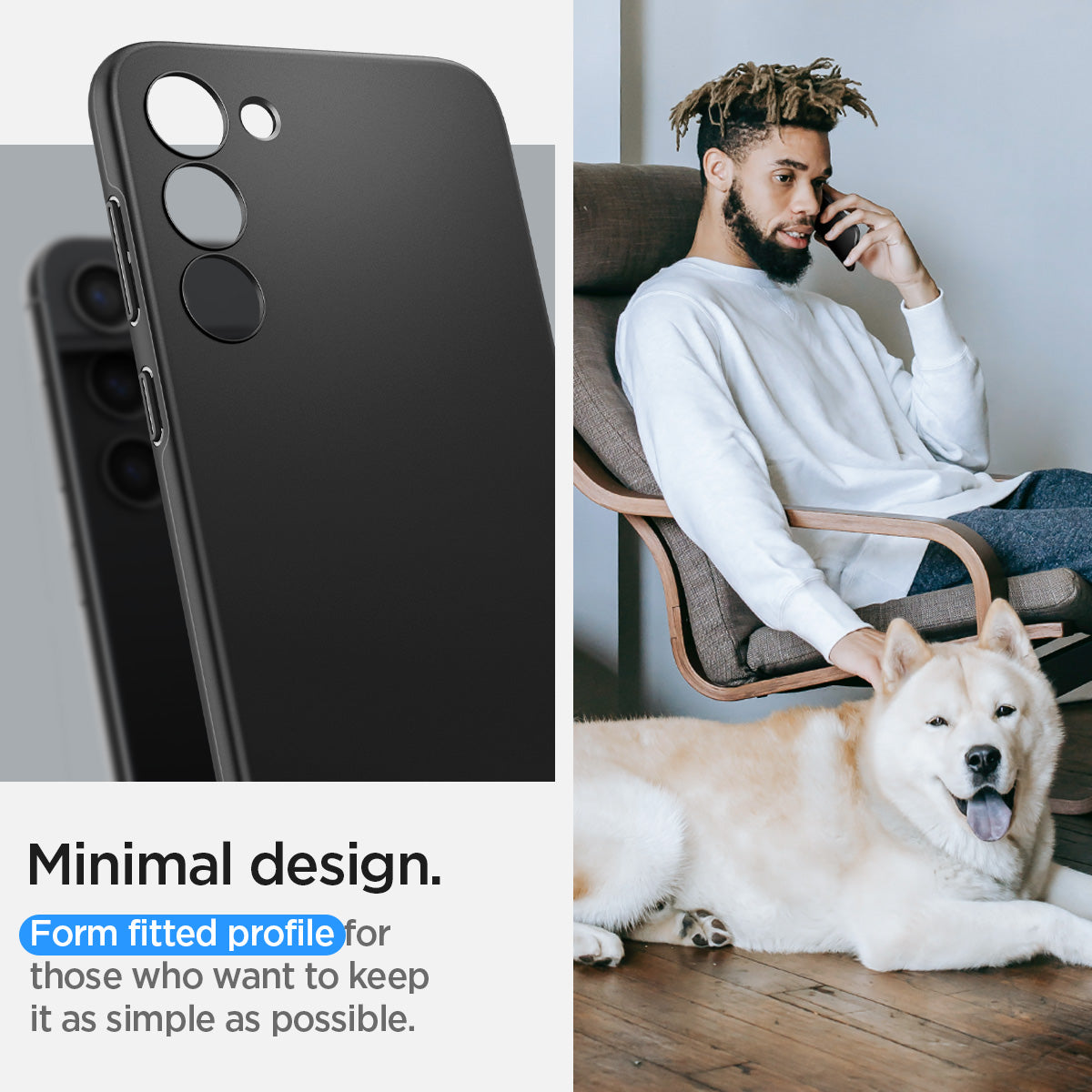 ACS05661 - Galaxy S23 Plus Case Thin Fit in black showing the minimal design. Form fitted profile for those who want to keep it as simple as possible