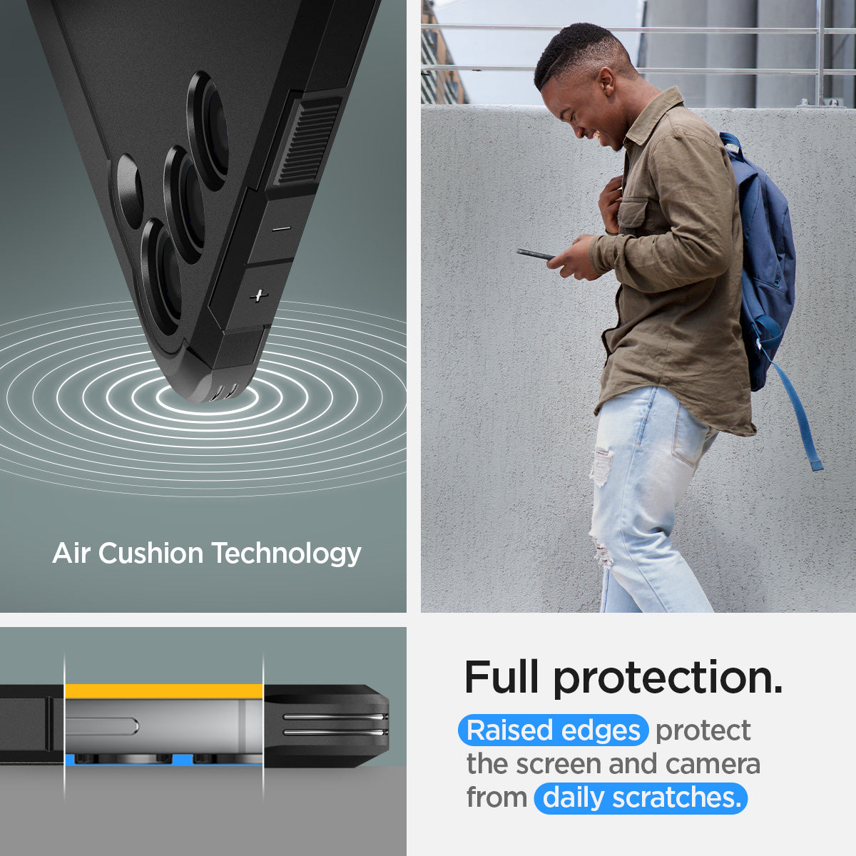 ACS05672 - Galaxy S23 Plus Case Tough Armor in black full protection. raised edges protect the screen and camera from daily scratches. Aircushion technology.