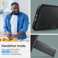 ACS05672 - Galaxy S23 Plus Case Tough Armor in black handsfree mode. Flip open the kickstand for quick and easy multitasking.