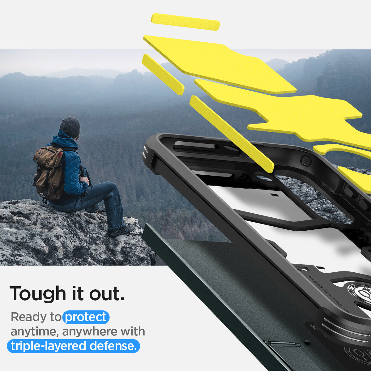 ACS06082 - Galaxy S23 Plus Case Tough Armor in abyss green tough it out. Ready to protect anytime , anywhere with tripe layered defense.