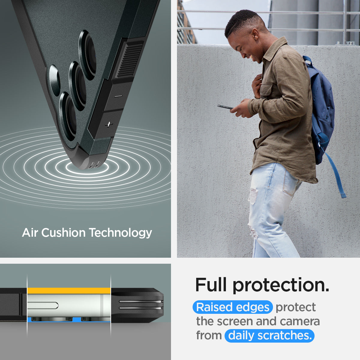 ACS06082 - Galaxy S23 Plus Case Tough Armor in abyss green full protection. raised edges protect the screen and camera from daily scratches. Aircushion technology.