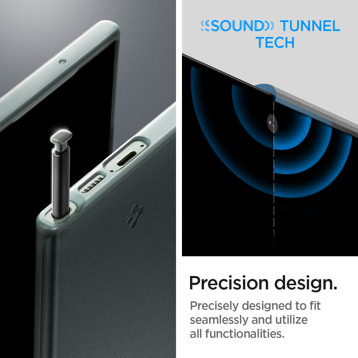 ACS06077 - Galaxy S23 Ultra Case Thin Fit in abyss green showing the precision design. Precisely designed to fit seamlessly and utilize all functionalities