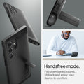 ACS05623 - Galaxy S23 Ultra Case Tough Armor in black handsfree mode. Flip open the kickstand, sit back and enjoy your device in comfort.
