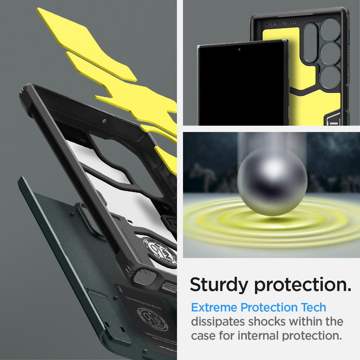 ACS05625 - Galaxy S23 Ultra Case Tough Armor in abyss green sturdy protection. Extreme protection tech dissipates shocks within the case for internal protection.