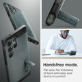 ACS05625 - Galaxy S23 Ultra Case Tough Armor in abyss green handsfree mode. Flip open the kickstand, sit back and enjoy your device in comfort.