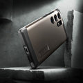 ACS05624 - Galaxy S23 Ultra Case Tough Armor in gunmetal showing back in front of the rock.