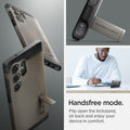 ACS05624 - Galaxy S23 Ultra Case Tough Armor in gunmetal handsfree mode. Flip open the kickstand, sit back and enjoy your device in comfort.