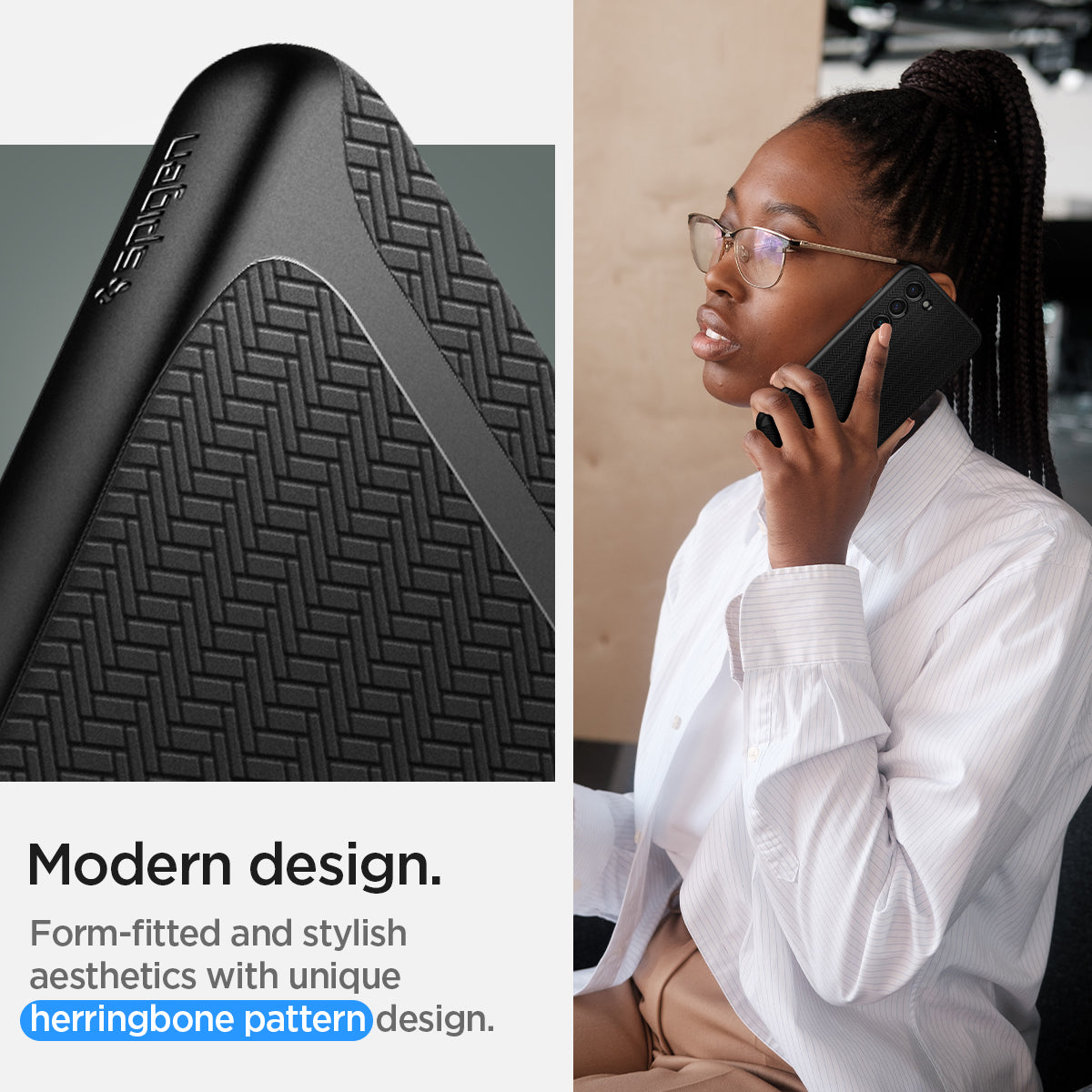 ACS05674 - Galaxy S23 Plus Case Neo Hybrid in black modern design. Form fitted and stylish aesthetics with unique herringbone pattern design.