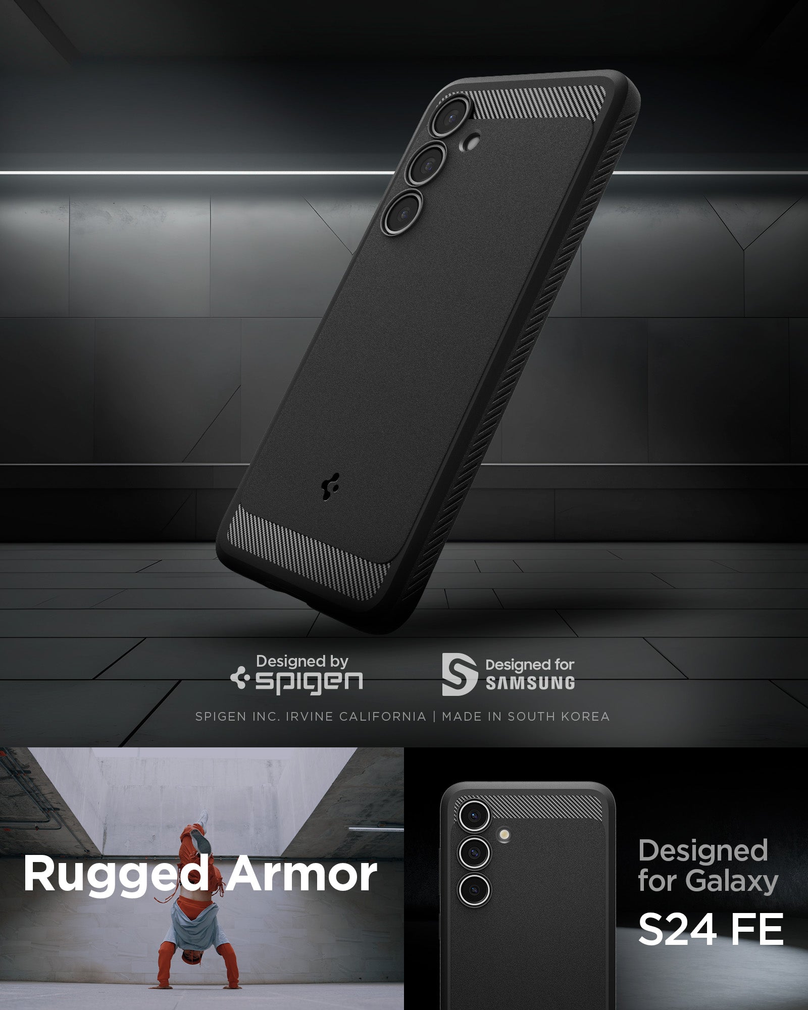 ACS08578 - Galaxy S24 FE Case Rugged Armor in Matte Black showing the back and partial side