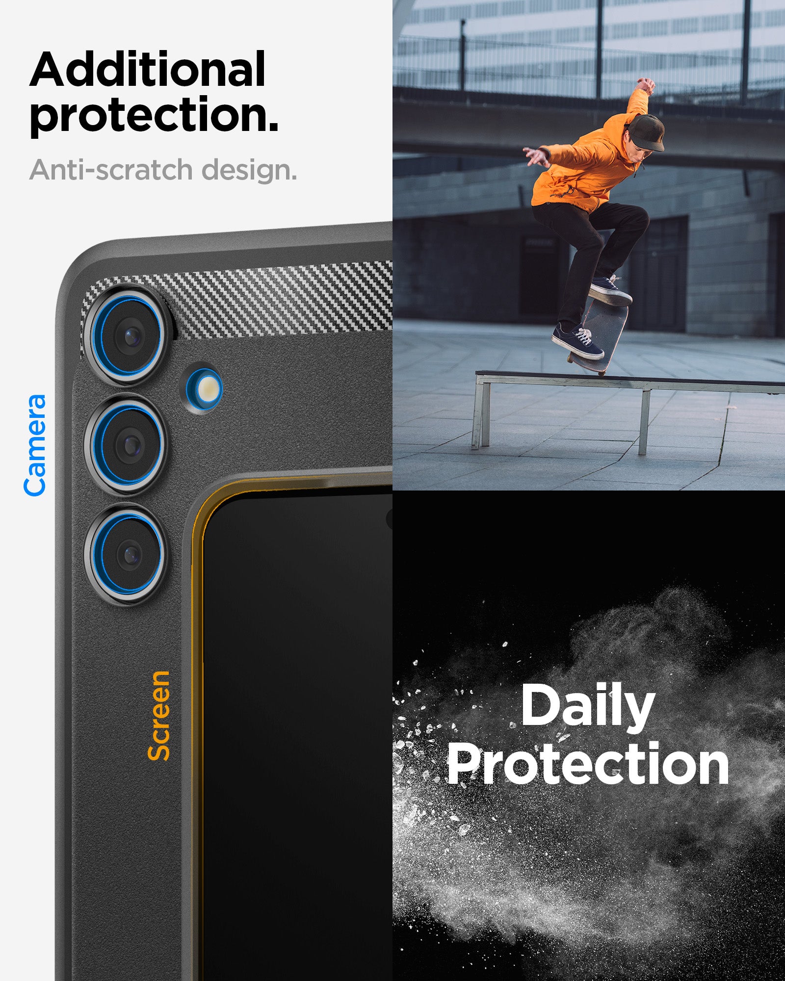 ACS08578 - Galaxy S24 FE Case Rugged Armor in Matte Black showing the additional protection. Anti-scratch design.