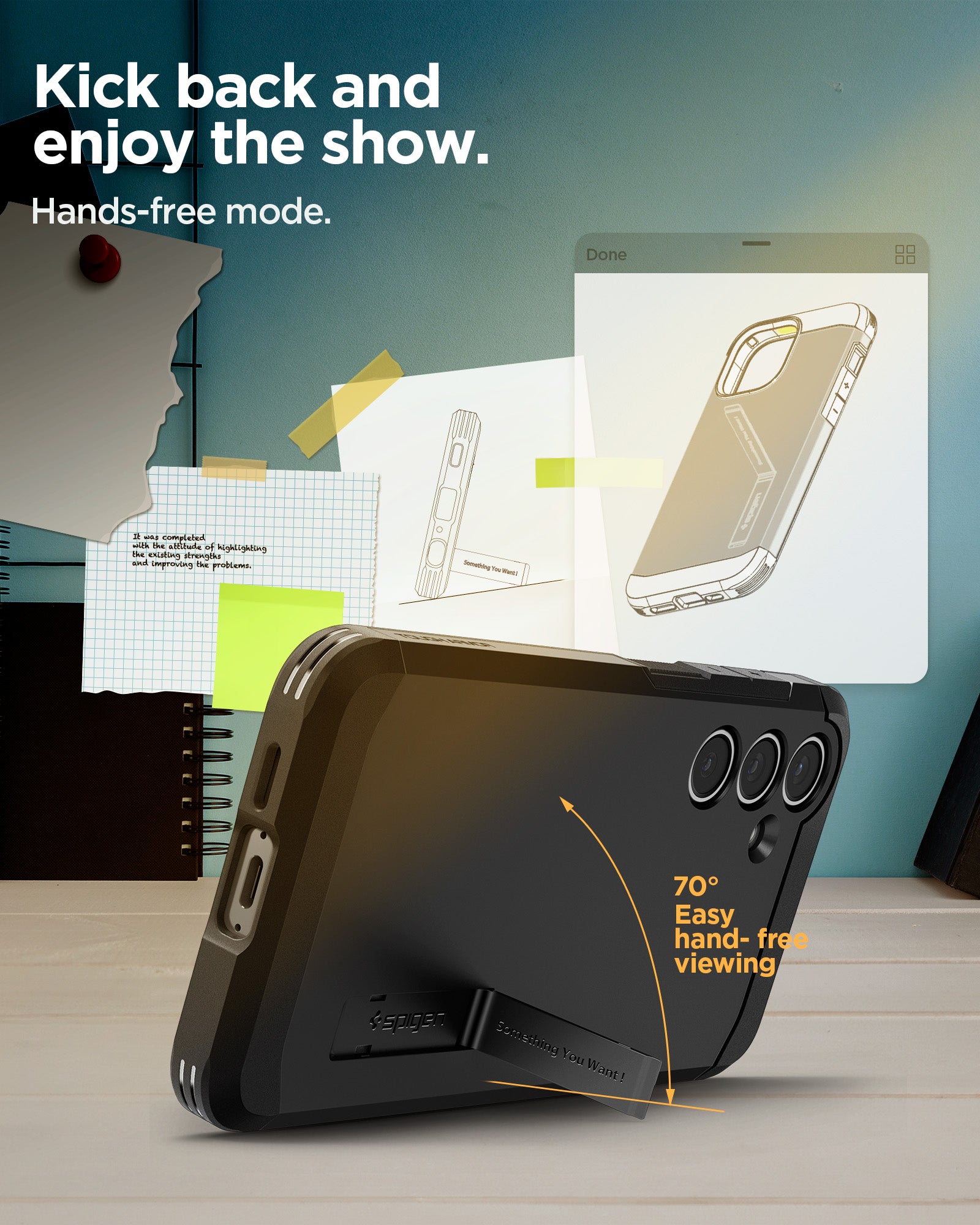 ACS08623 - Galaxy S24 FE Case Tough Armor (MagFit) in Black showing the hands-free mode. Kick back and enjoy the show