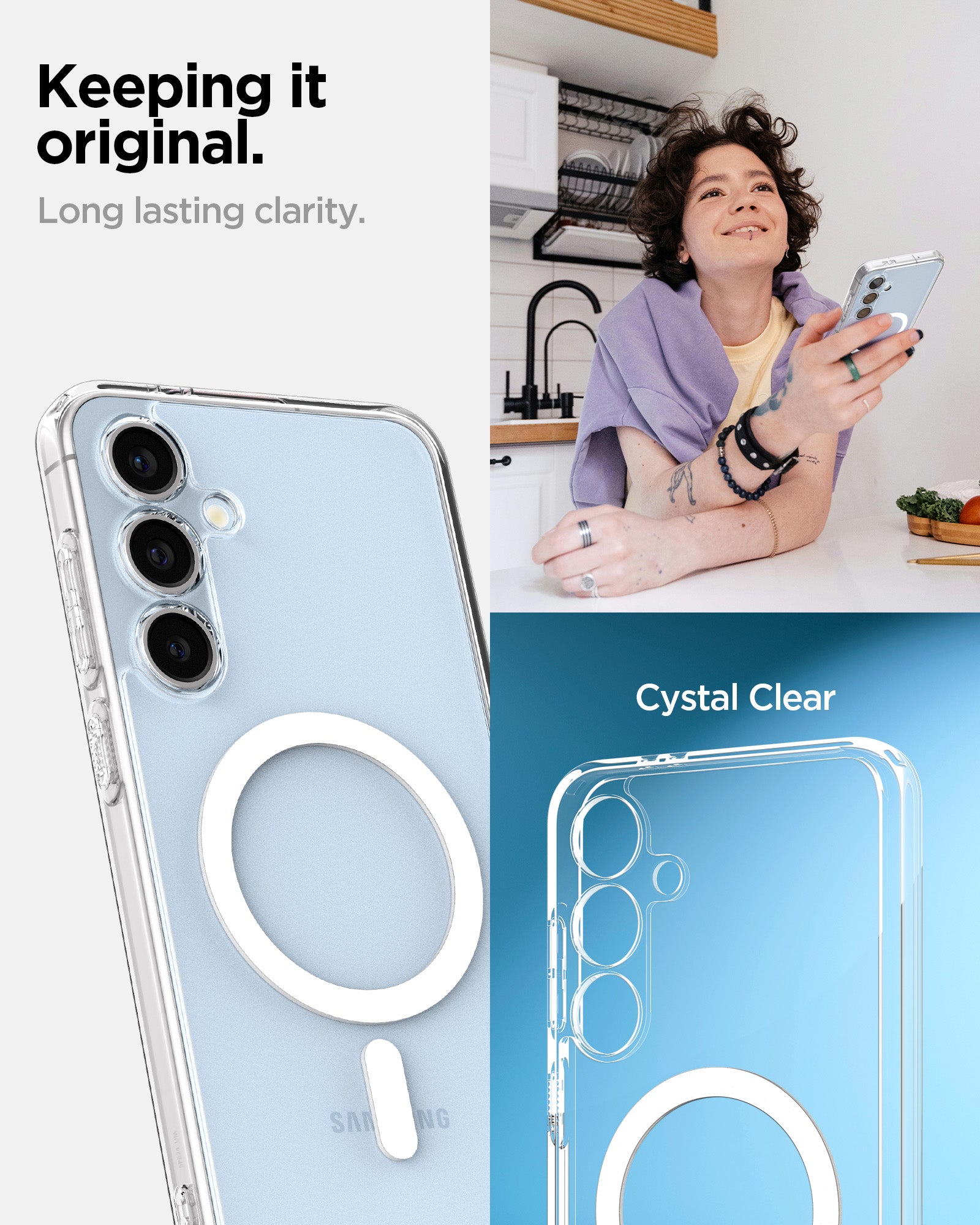 ACS08622 - Galaxy S24 FE Case Ultra Hybrid Metal Ring (MagFit) in White keeping it original. long lasting clarity.