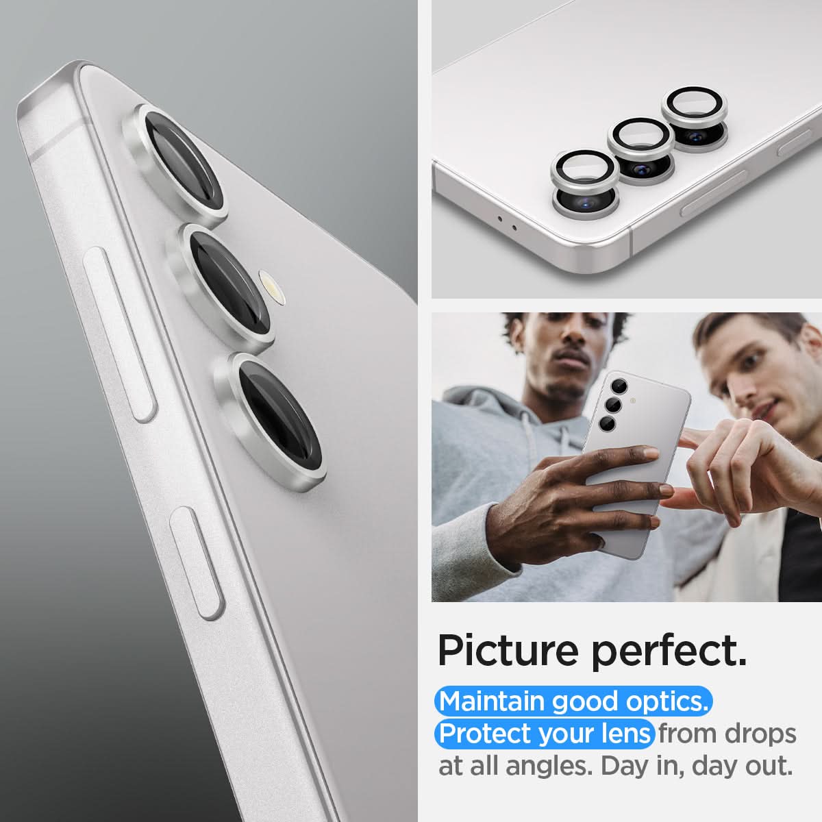 AGL07614 - Galaxy S24 Optik Pro EZ Fit Lens Protector in Marble Gray showing the picture perfect. Maintain good optics. Protect your lens from drops at all angles. Day in, day out