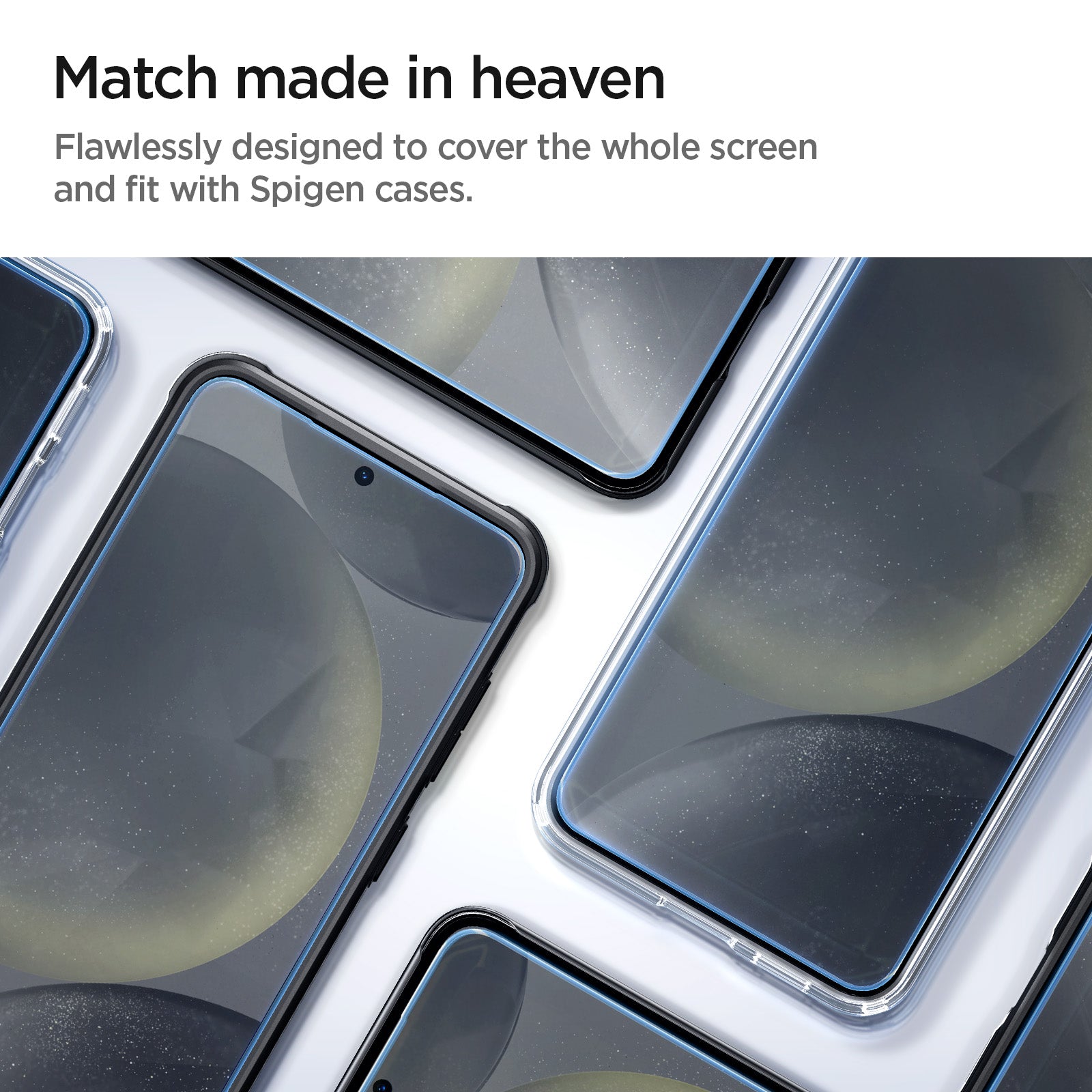 AGL07430 - Galaxy S24 Plus GLAS.tR EZ Fit in Transparency showing the match made in heaven. Flawlessly designed to cover the whole screen and fit with Spigen cases
