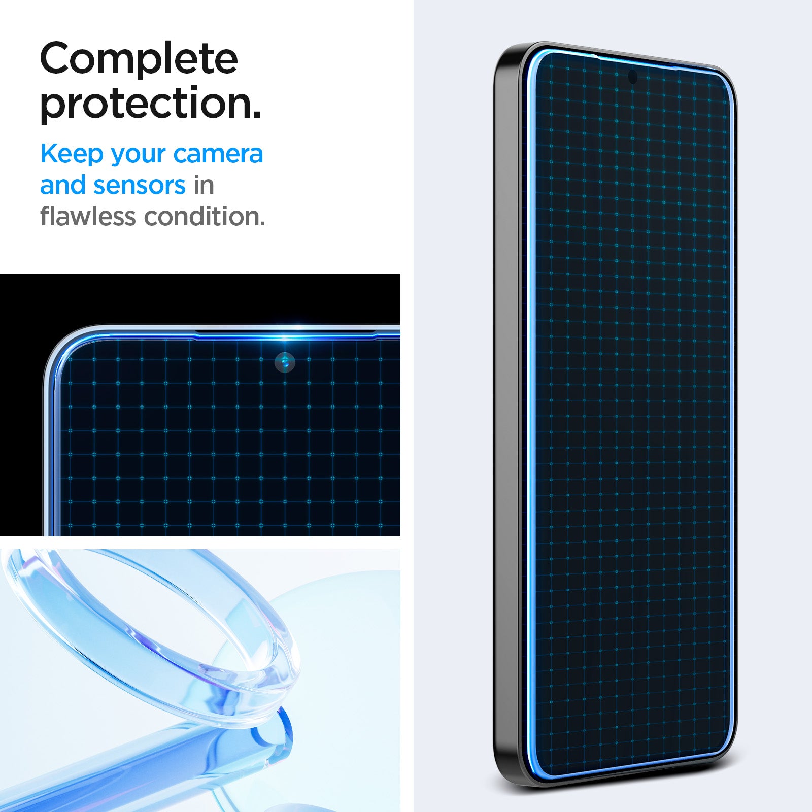 AGL07430 - Galaxy S24 Plus GLAS.tR EZ Fit in Transparency showing the complete protection. Keep your camera and sensors in flawless condition