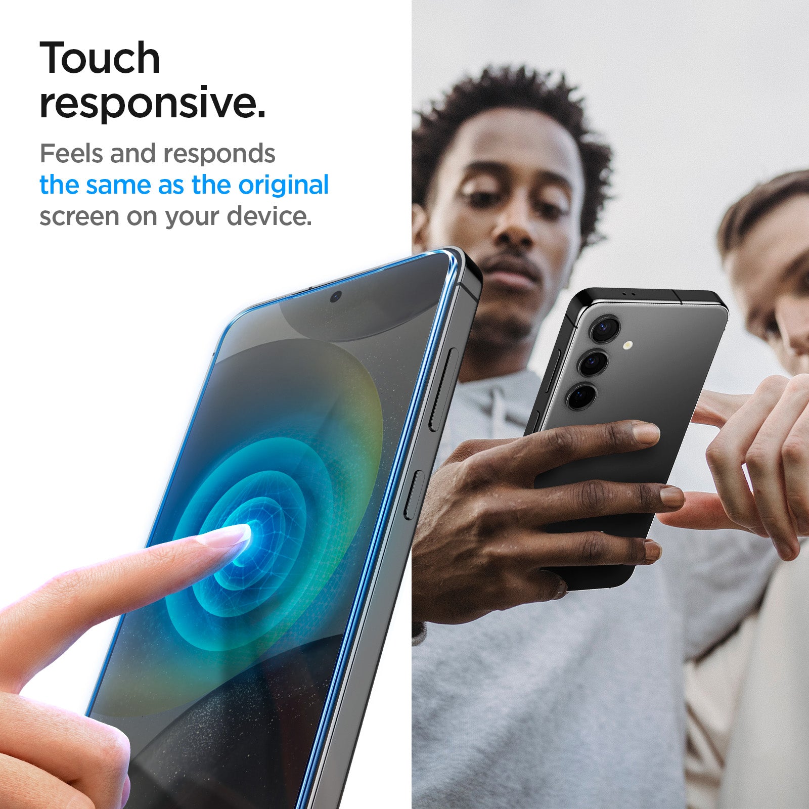 AGL07430 - Galaxy S24 Plus GLAS.tR EZ Fit in Transparency showing the touch responsive. Flees and responds the same as the original screen on your device