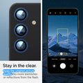 AGL07433 - Galaxy S24 Plus Optik Pro EZ Fit Lens Protector in Black showing how it stays clear. Keep the original picture quality. No more blemishes or reflections from the flash