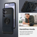 ACS07195 - Galaxy S24 Plus Case Slim Armor (MagFit) in Metal Slate showing the handsfree mode. Flip open the kickstand, sit back and enjoy your device in comfort