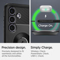 ACS07203 - Galaxy S24 Case Slim Armor (MagFit) in Black showing the precision design. Precisely designed to fit seamlessly and utilize all the functionalities. Simply charge. Wireless, PowerShare and USB-C all check