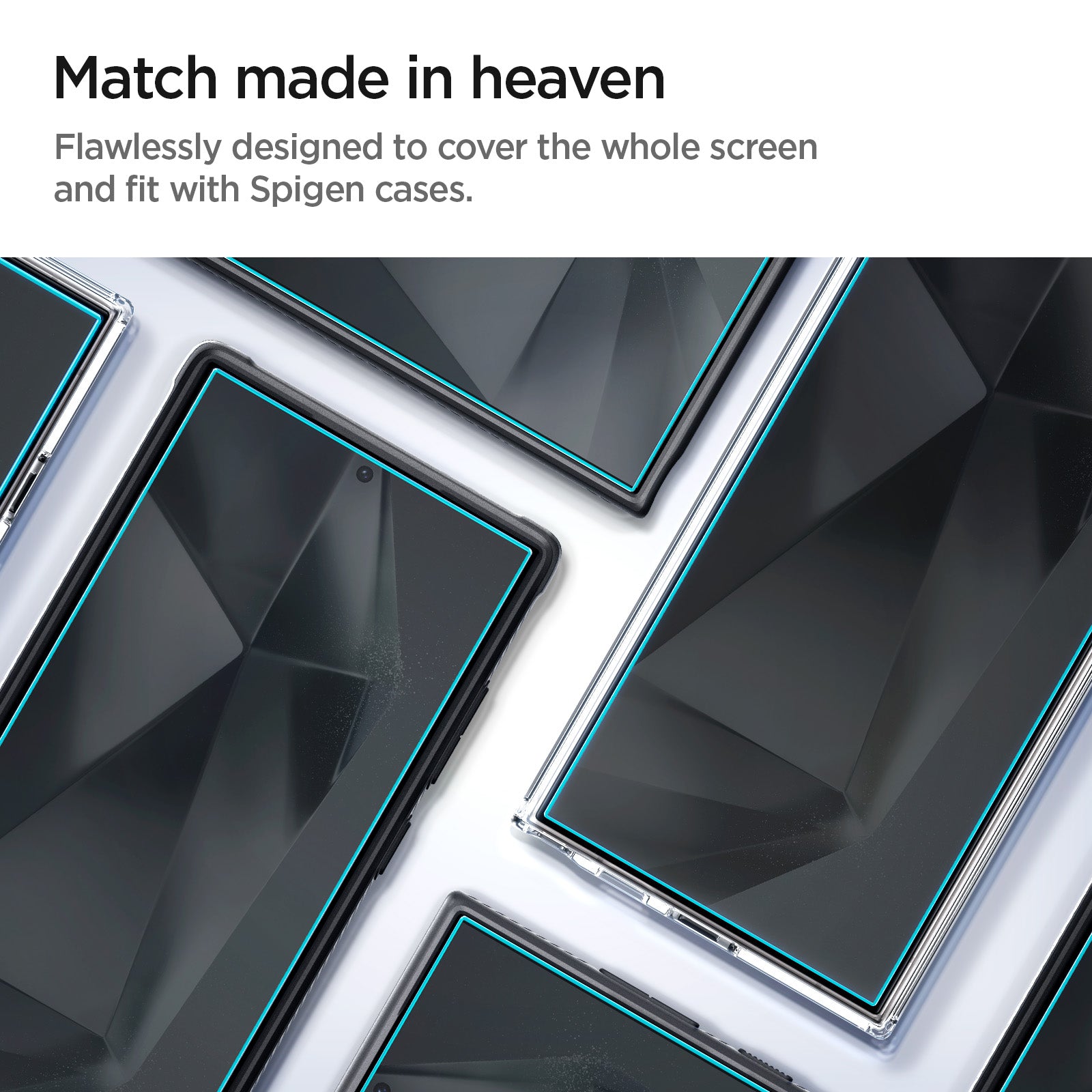 AGL07493 - Galaxy S24 Ultra GLAS.tR EZ Fit in Transparency showing the match made in heaven. Flawlessly designed to cover the whole screen and fit with Spigen cases