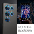 AGL07425 - Galaxy S24 Ultra Optik Pro EZ Fit Lens Protector in Black showing how it stays clear. Keep the original picture quality. No more blemishes or reflections from the flash