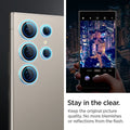 AGL07426 - Galaxy S24 Ultra Optik Pro EZ Fit Lens Protector in Gray showing how it stays clear. Keep the original picture quality. No more blemishes or reflections from the flash