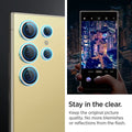 AGL07428 - Galaxy S24 Ultra Optik Pro EZ Fit Lens Protector in Yellow showing how it stays clear. Keep the original picture quality. No more blemishes or reflections from the flash