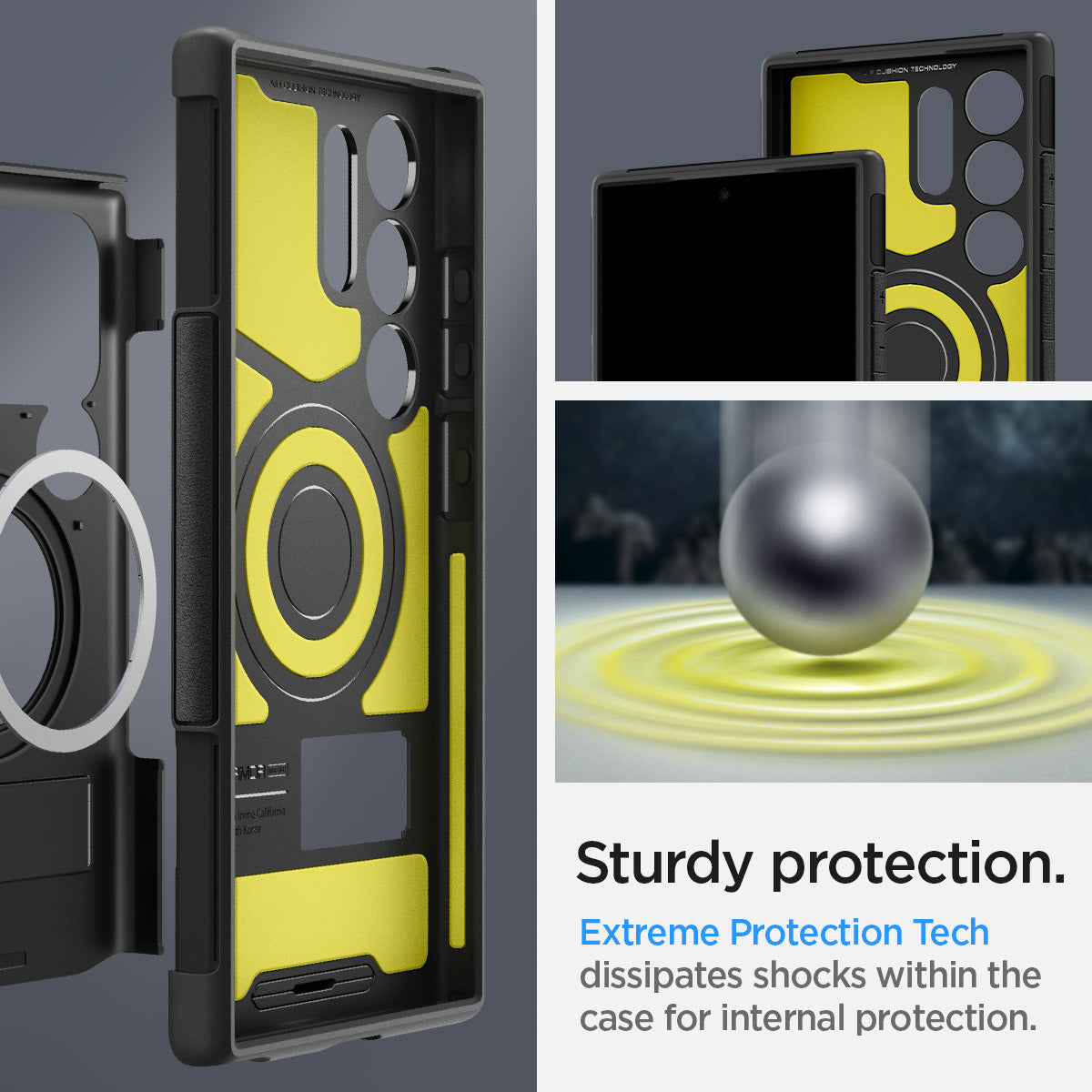 ACS07189 - Galaxy S24 Ultra Case Slim Armor (MagFit) in Black showing the sturdy protection. Extreme Protection Tech. dissipates shock within the case for internal protection