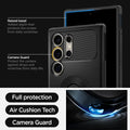 ACS07189 - Galaxy S24 Ultra Case Slim Armor (MagFit) in Black showing the full protection, air cushion tech and camera guard. Raised bezel-added depth that protects the screen from daily scratches