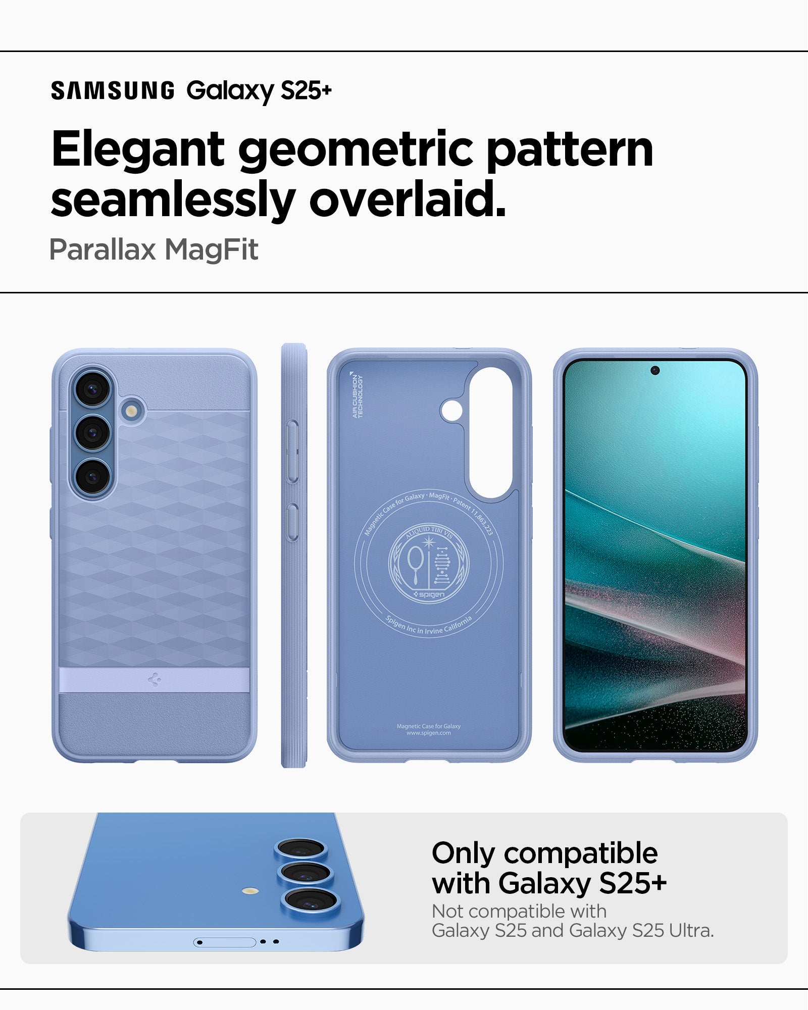 ACS09059 - Galaxy S25 Plus Case Parallax (MagFit) in Purple-ish showing the elegant geometric pattern seamlessly overlaid. Parallax MagFit. Only compatible with Galaxy S25+ and not compatible with Galaxy S25 and Galaxy S25 Ultra