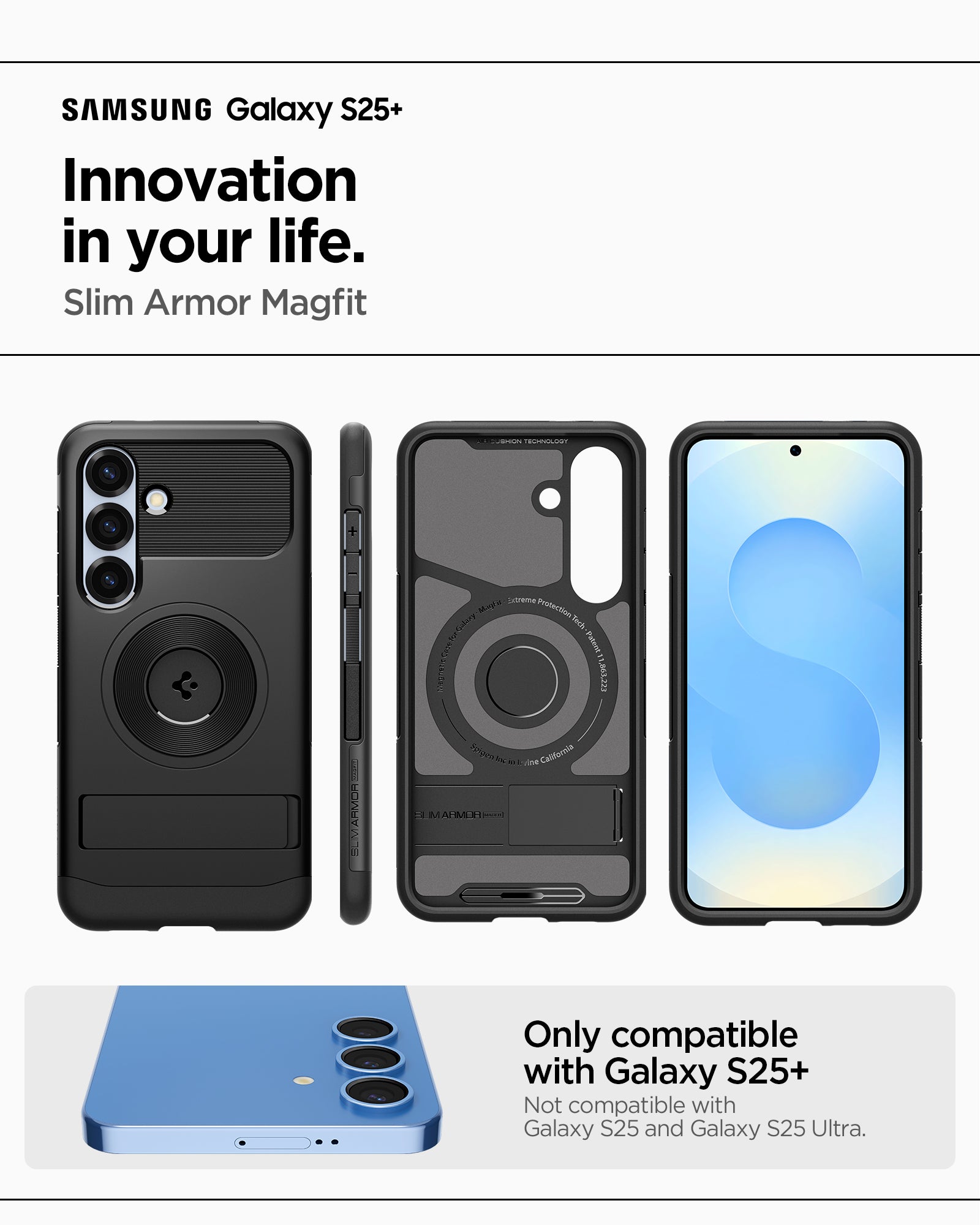 ACS08915 - Galaxy S25 Plus Case Slim Armor (MagFit) in Black Samsung Galaxy S25 Ultra. Innovation in your life. Slim armor magfit. Only compatible with galaxy s25+. Not compatible with galaxy s25 and galaxy s25 ultra.